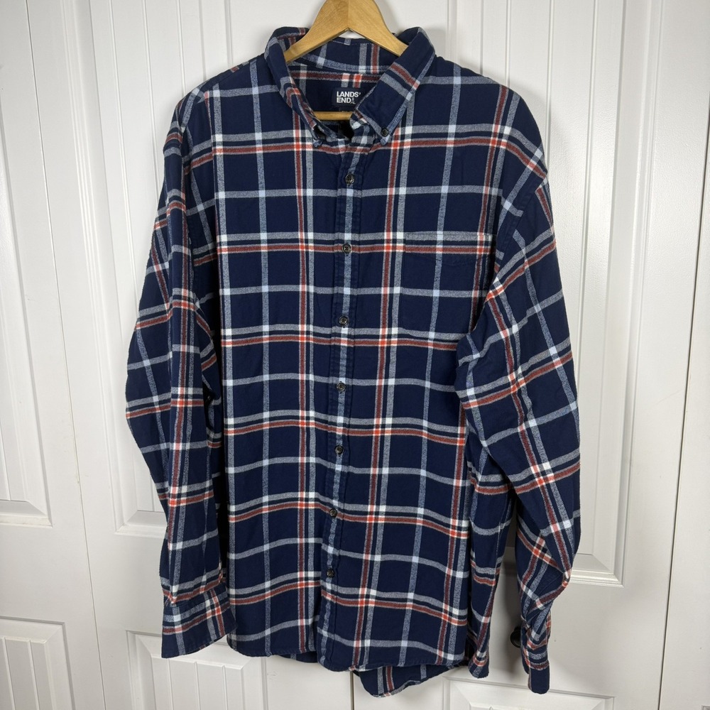 LANDS' END Big Men 3XL Traditional Fit Plaid Flagship Flannel Shirt Classic - Picture 9 of 10